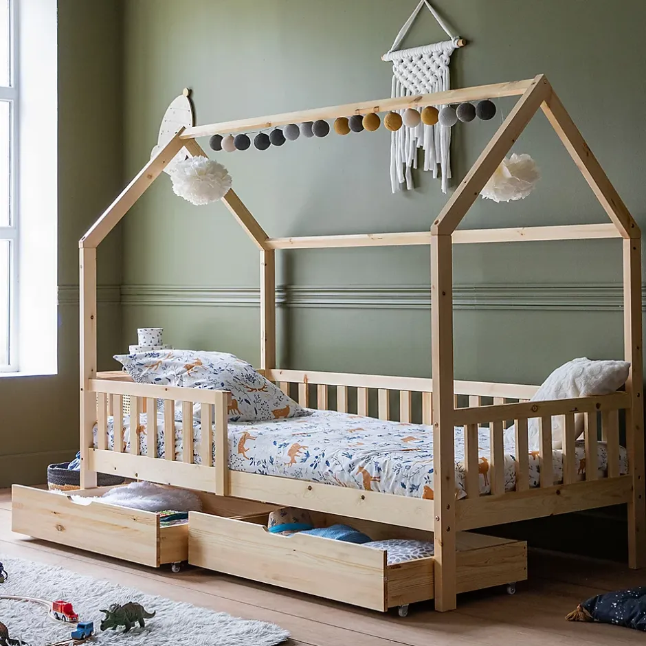 Happy Garden Lit cabane pour enfant 190x90cm en bois avec tiroirs MARCEAU - Clearance