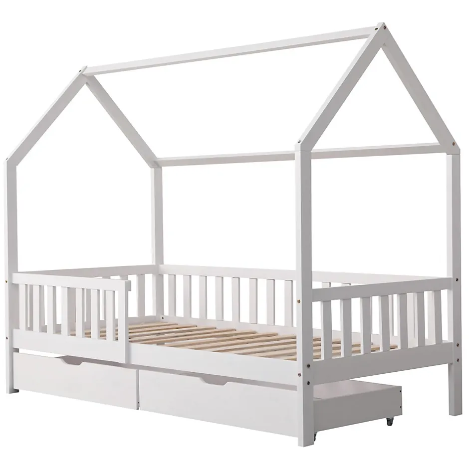 Happy Garden Lit cabane pour enfant 190x90cm blanc avec tiroirs MARCEAU - Discount