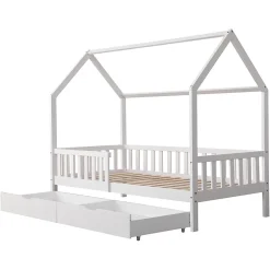Happy Garden Lit cabane pour enfant 190x90cm blanc avec tiroirs MARCEAU - Discount