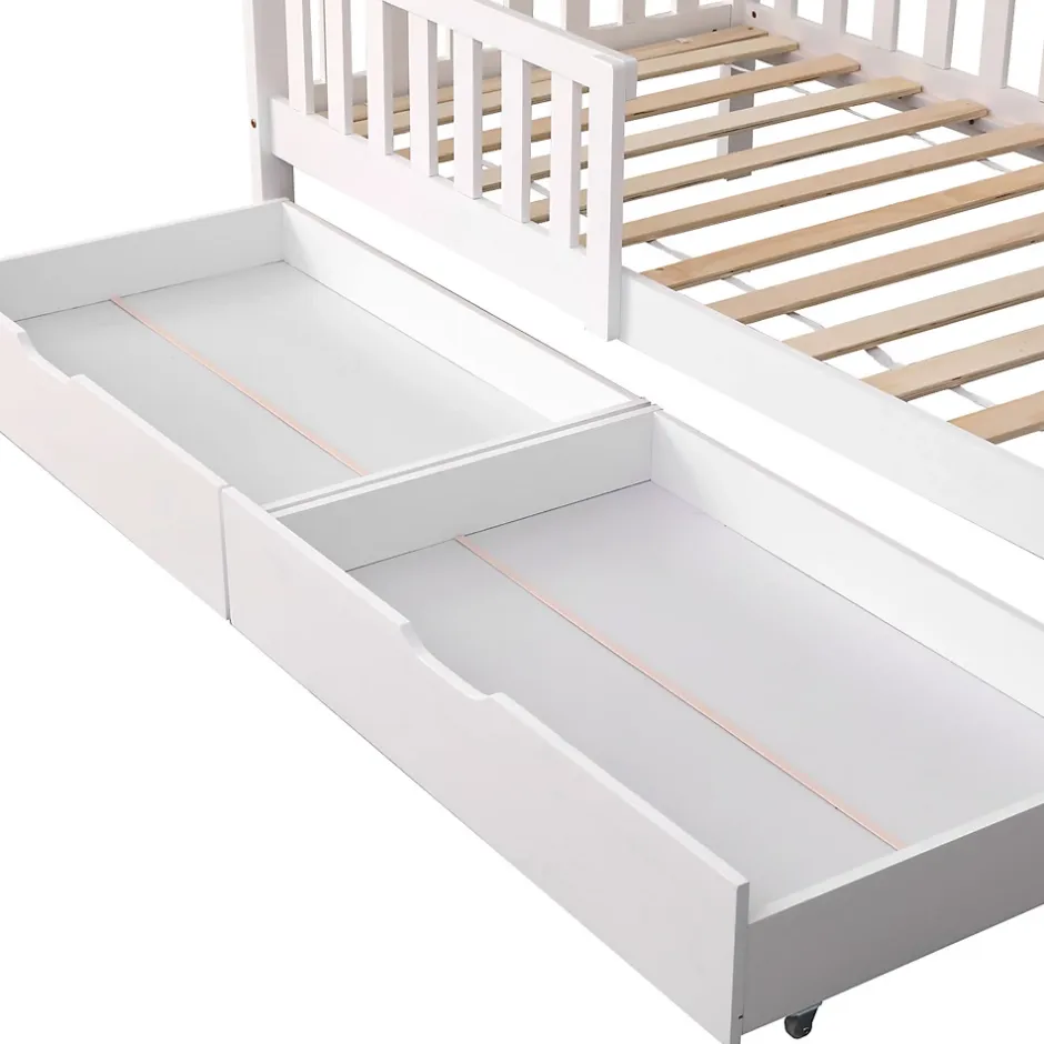 Happy Garden Lit cabane pour enfant 190x90cm blanc avec tiroirs MARCEAU - Discount