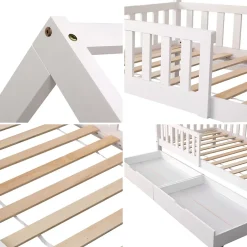 Happy Garden Lit cabane pour enfant 190x90cm blanc avec tiroirs MARCEAU - Discount