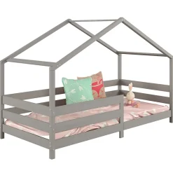 Idimex Lit cabane RENA 90 x 200 cm, en pin massif lasuré gris Hot