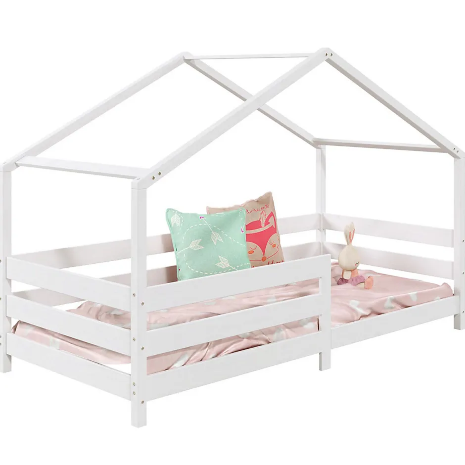 Enfant Idimex Lit cabane RENA 90 x 190 cm, en pin massif lasuré blanc