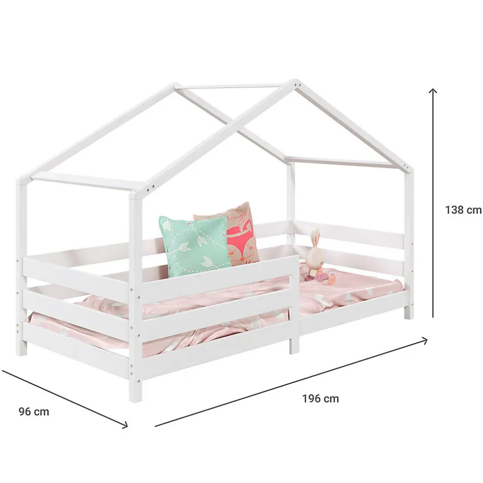 Enfant Idimex Lit cabane RENA 90 x 190 cm, en pin massif lasuré blanc