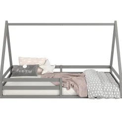 Enfant Idimex Lit cabane SILA 90 x 200 cm, en pin massif gris