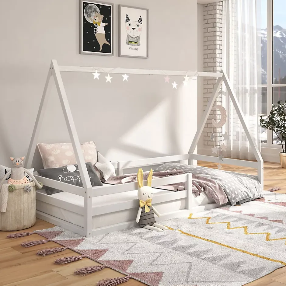 Idimex Lit cabane SILA 90 x 190 cm, en pin massif blanc Best