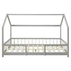 [En.Casa] Lit cabane Sisimiut avec matelas 120 x 200 cm gris clair / blanc en.casa Discount
