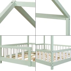 [En.Casa] Lit cabane Sisimiut avec matelas 140 x 200 cm vert menthe / blanc en.casa Clearance