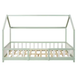[En.Casa] Lit cabane Sisimiut avec matelas 120 x 200 cm vert menthe / blanc en.casa