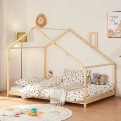 [En.Casa] Lit cabane Siuntio bois de pin 140 x 200 cm naturel en.casa