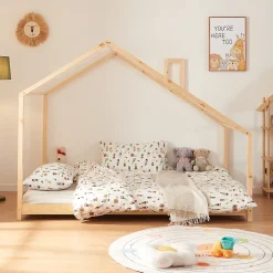 [En.Casa] Lit cabane Siuntio bois de pin 140 x 200 cm naturel en.casa