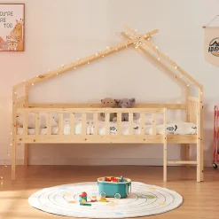 [En.Casa] Lit cabane Sotkamo bois de pin 90 x 200 cm naturel en.casa