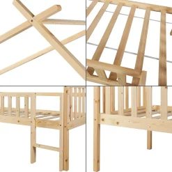 [En.Casa] Lit cabane Sotkamo bois de pin 90 x 200 cm naturel en.casa