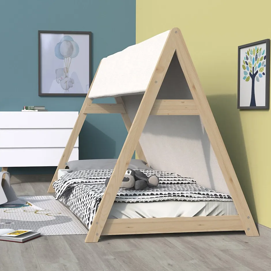 Weber Industries Lit cabane TIPI 90x200 + 1 toile + 1 sommier / Naturel New