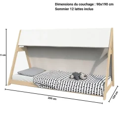 Weber Industries Lit cabane TIPI 90x190 + 1 toile + 1 sommier / Brut New
