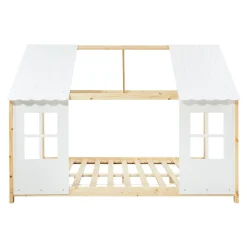 Enfant [En.Casa] Lit cabane Tostedt pour enfant forme maison bois de pin 140 x 200 cm naturel blanc en.casa