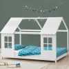 Enfant [En.Casa] Lit cabane Tostedt pour enfant forme maison bois de pin 140 x 200 cm blanc en.casa