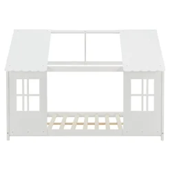 Enfant [En.Casa] Lit cabane Tostedt pour enfant forme maison bois de pin 140 x 200 cm blanc en.casa