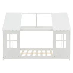 [En.Casa] Lit cabane Tostedt pour enfant forme maison bois de pin 120 x 200 cm blanc en.casa Discount