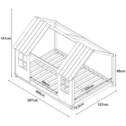[En.Casa] Lit cabane Tostedt pour enfant forme maison bois de pin 120 x 200 cm blanc en.casa Discount