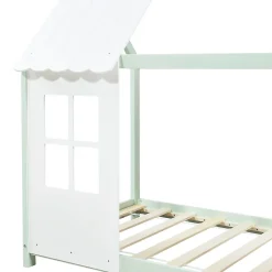 Enfant [En.Casa] Lit cabane Tostedt pour enfant forme maison bois de pin 90 x 200 cm vert menthe blanc en.casa