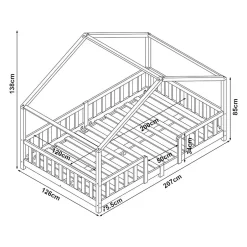 [En.Casa] Lit cabane Treviolo avec matelas à mousse froid 200 x 120 cm gris clair / blanc en.casa