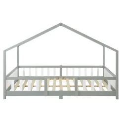 [En.Casa] Lit cabane Treviolo avec matelas à mousse froid 200 x 120 cm gris clair / blanc en.casa