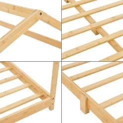 [En.Casa] Lit cabane Vindafjord pour enfant 180 x 200 cm forme maison bambou naturel en.casa Hot
