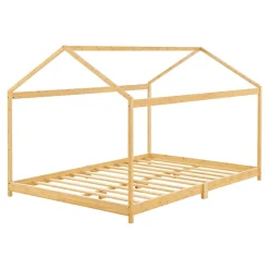[En.Casa] Lit cabane Vindafjord pour enfant 180 x 200 cm forme maison bambou naturel en.casa Hot