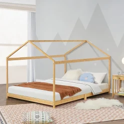 [En.Casa] Lit cabane Vindafjord pour enfant 180 x 200 cm forme maison bambou naturel en.casa Hot