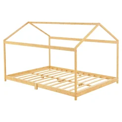 [En.Casa] Lit cabane Vindafjord pour enfant 180 x 200 cm forme maison bambou naturel en.casa Hot