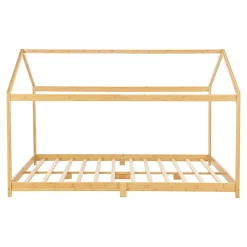 Enfant [En.Casa] Lit cabane Vindafjord pour enfant 140 x 200 cm forme maison bambou naturel en.casa