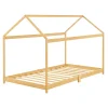 [En.Casa] Lit cabane Vindafjord pour enfant 90 x 200 cm forme maison bambou naturel en.casa New