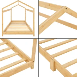 [En.Casa] Lit cabane Vindafjord pour enfant 90 x 200 cm forme maison bambou naturel en.casa New