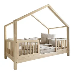 Enfant Petits-Meubles Lit cabane 90x200 barrières et sommier inclus pieds 10 cm Rosalie Bois
