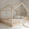 Enfant Petits-Meubles Lit cabane 140x200 barrières et sommier inclus pieds 1 cm Roxane Bois