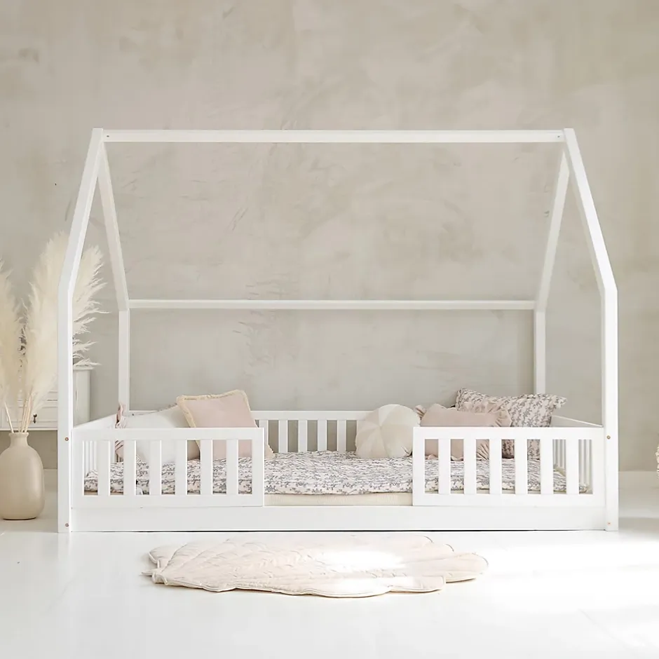 Petits-Meubles Lit cabane 140x200 barrières et sommier inclus pieds 1 cm Daisy Blanc Online