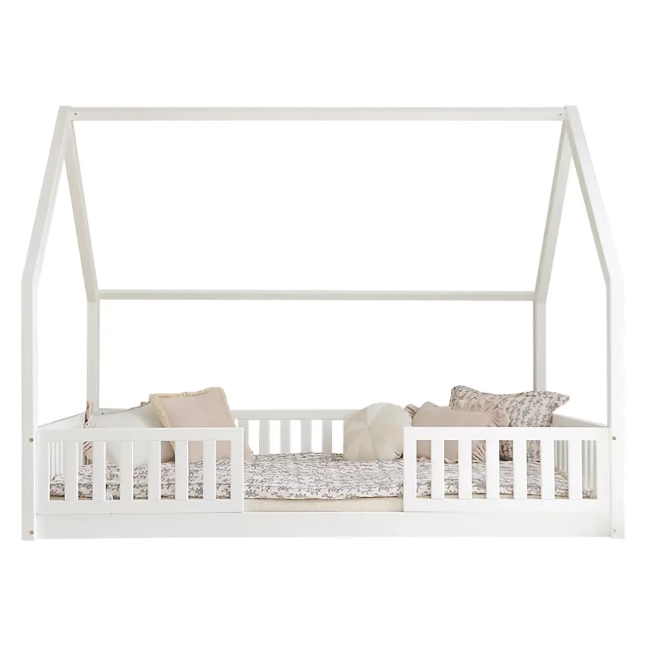 Petits-Meubles Lit cabane 140x200 barrières et sommier inclus pieds 1 cm Daisy Blanc Online