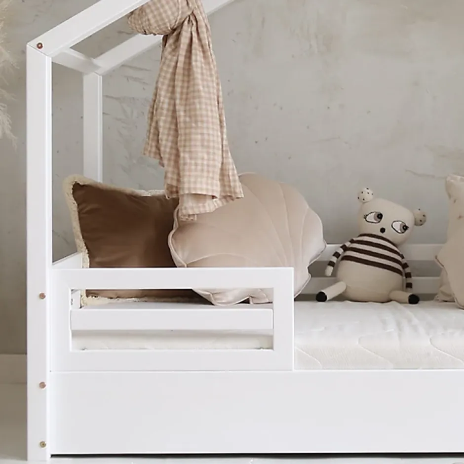 Petits-Meubles Lit cabane 90x200 barrières et sommier inclus pieds 1 cm Lucile Blanc Discount