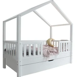 Petits-Meubles Lit cabane 90x190 barrières sommier et tiroir inclus Roxane Blanc Discount