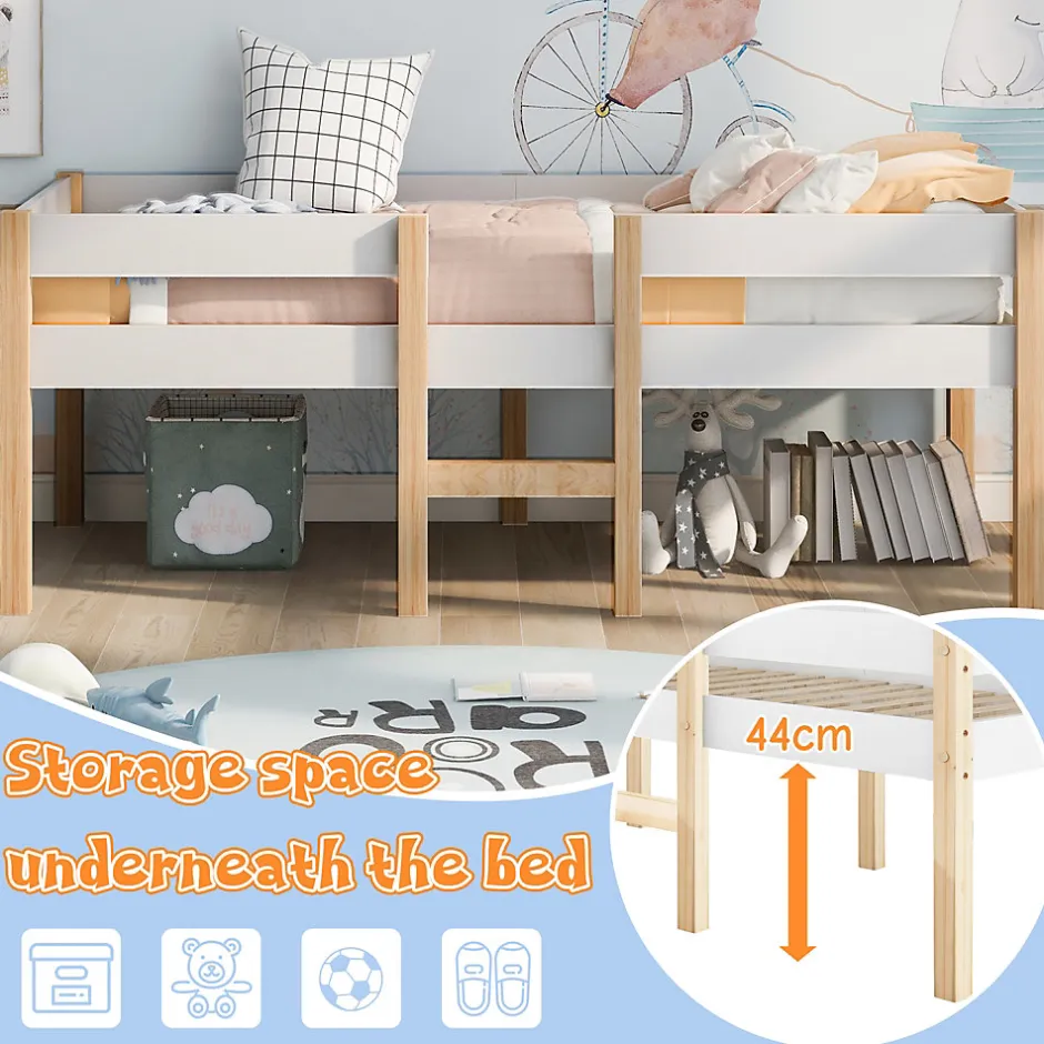 Enfant Okwish Lit cabane 90x190 cm - Lit enfant mi-hauteur avec protection antichute - Bois massif - Sans Matelas - Blanc
