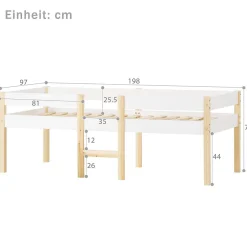 Enfant Okwish Lit cabane 90x190 cm - Lit enfant mi-hauteur avec protection antichute - Bois massif - Sans Matelas - Blanc