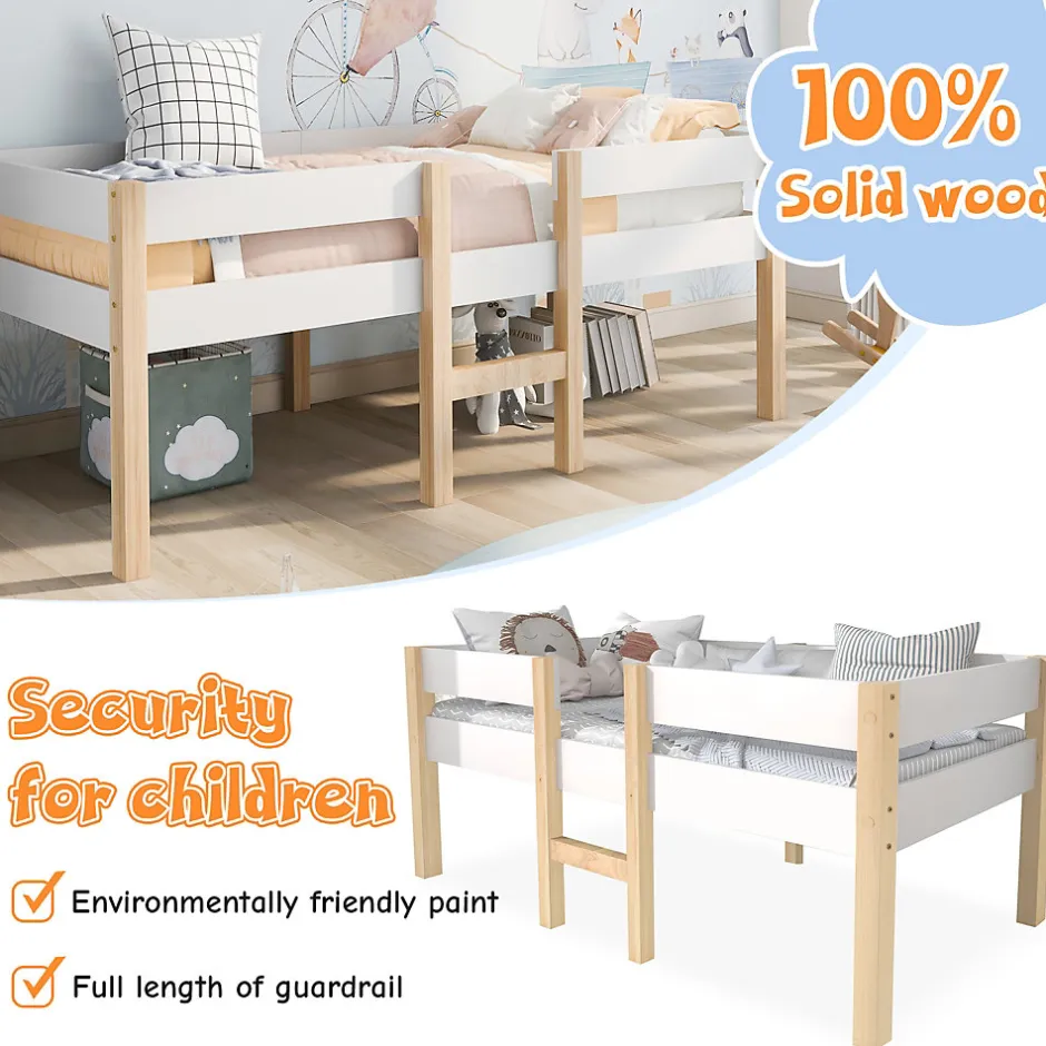 Enfant Okwish Lit cabane 90x190 cm - Lit enfant mi-hauteur avec protection antichute - Bois massif - Sans Matelas - Blanc