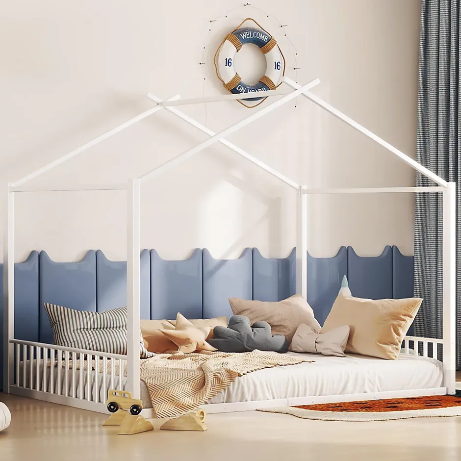 Okwish Lit Cabane 140x200 cm - Lit enfant avec Sommier à Lattes - Métal - Sans Matelas - Blanc