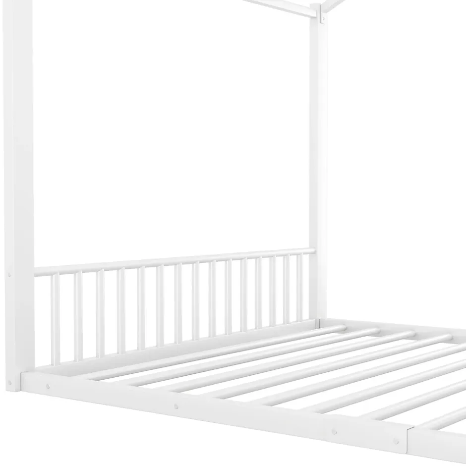 Okwish Lit Cabane 140x200 cm - Lit enfant avec Sommier à Lattes - Métal - Sans Matelas - Blanc