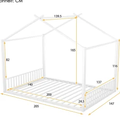 Okwish Lit Cabane 140x200 cm - Lit enfant avec Sommier à Lattes - Métal - Sans Matelas - Blanc