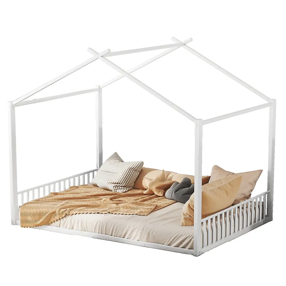 Okwish Lit Cabane 140x200 cm - Lit enfant avec Sommier à Lattes - Métal - Sans Matelas - Blanc
