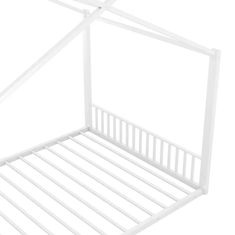 Okwish Lit Cabane 140x200 cm - Lit enfant avec Sommier à Lattes - Métal - Sans Matelas - Blanc