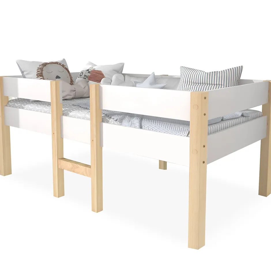 Okwish Lit cabane 90x200 cm - Lit enfant mi-hauteur avec protection antichute - Bois massif - Sans Matelas - Blanc Best