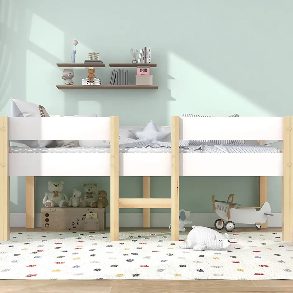 Okwish Lit cabane 90x200 cm - Lit enfant mi-hauteur avec protection antichute - Bois massif - Sans Matelas - Blanc Best